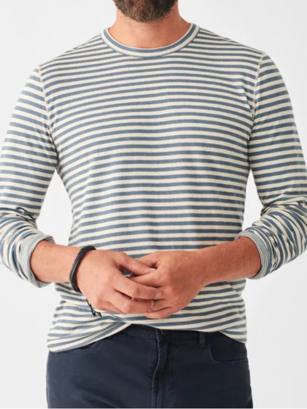 Faherty Cloud Long-Sleeve Reversible Tee: Marine Ivory Stripe Men’s Small